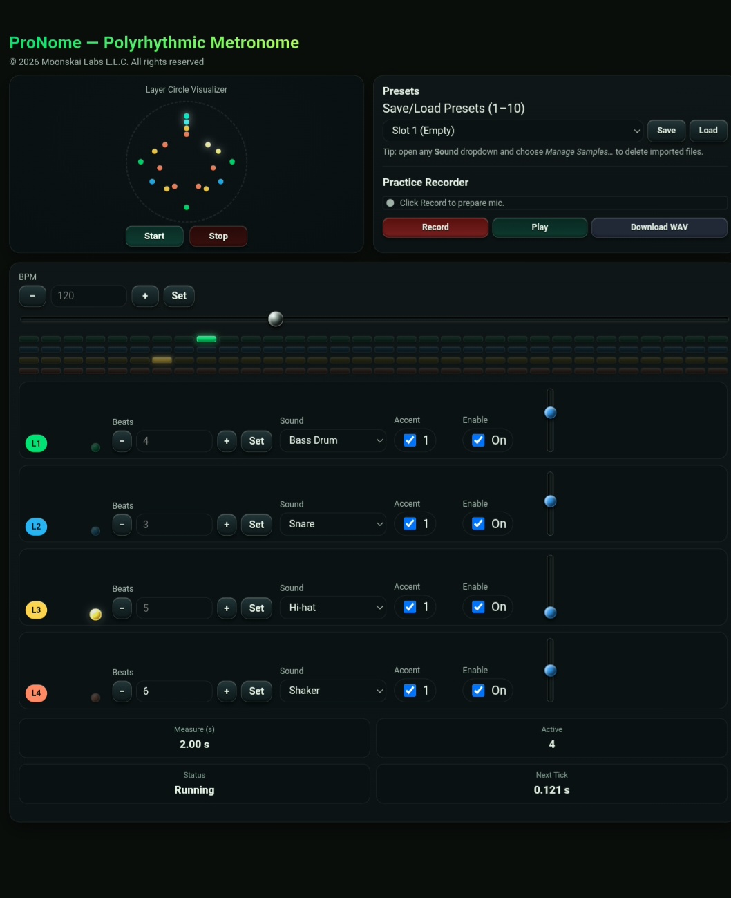 ProNome Basic polyrhythmic metronome interface