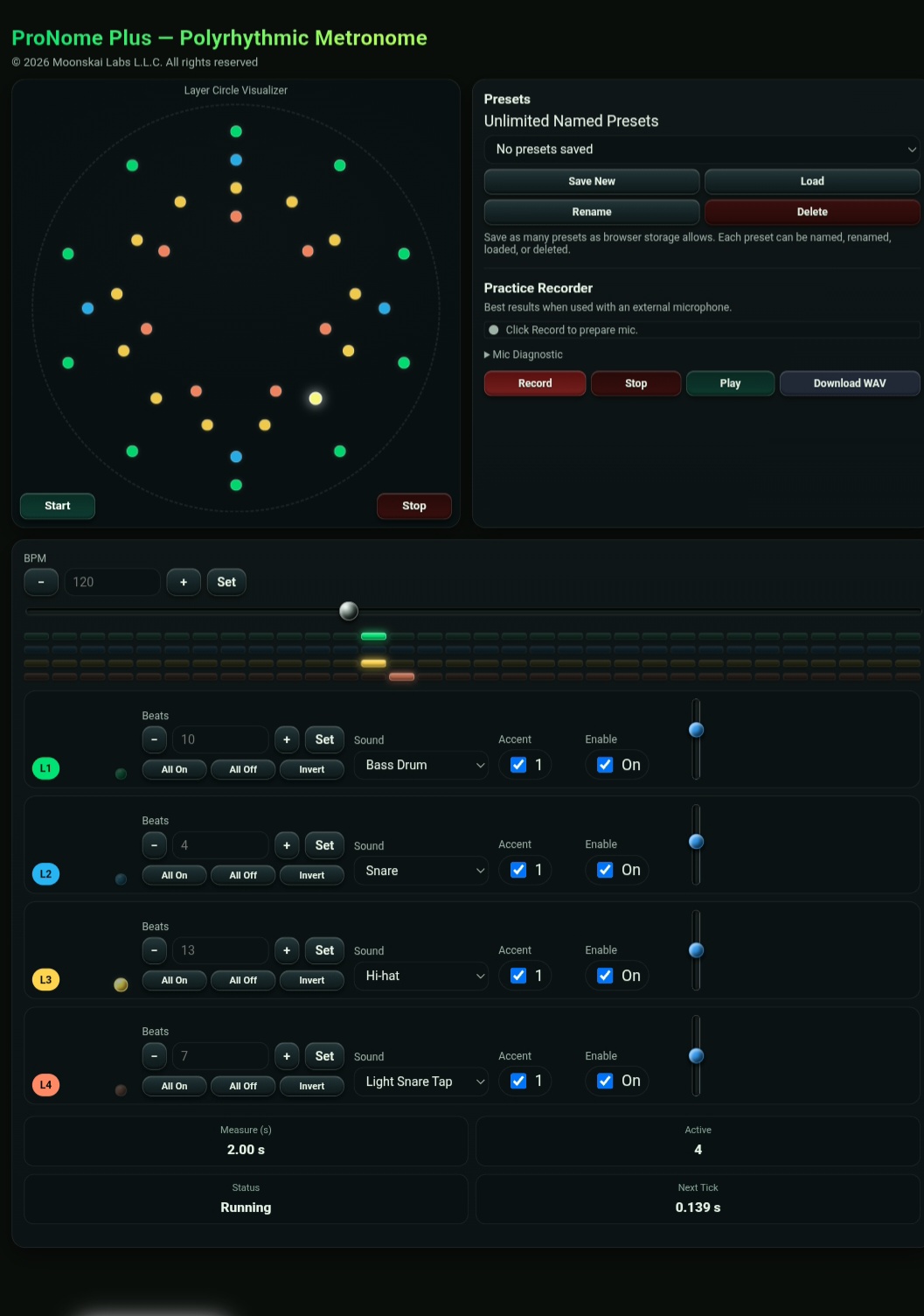 ProNome Plus polyrhythmic metronome interface